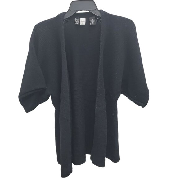 Saks Fifth Avenue‎ Threads Women's Black Silk Blend Knit Open Batwing Cardigan S - Picture 1 of 7